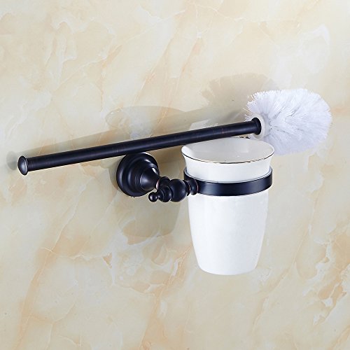 Weare Home Retro Vintage Antik Design Öl Rubbed Bronze Alle Messing Schwarz Toilettenbürstenhalter mit Keramik Becher Wandmontag Wandhalterung Bohren - 7
