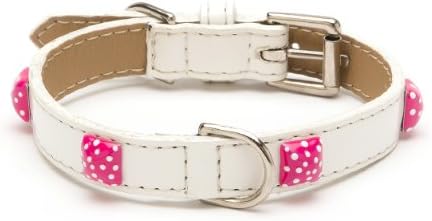 LV Pyramid Dot Straight Dog Collar, Large Size 14-17,White Patent with Pink Enamel Pyramids