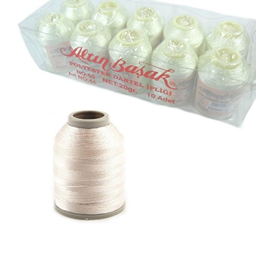 Altinbasak 20g Häkelgarn Garne 300m 6 FACH 0,75mm Nr: 50 POLYESTER HÄKEL GARN FÄDELN Nähgarne 300M WEISS IP2 - 2