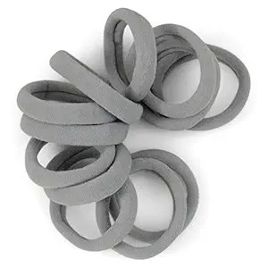 Gentle Hold Seamless Soft and Stretchy Elastic Fabric No-Metal Ponytail Holders - 12 Hair Ties (Gray Silver)