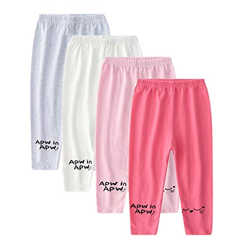 CHIC-CHIC Lot de 4 Legging Bébé Fille Garçon en Coton avec Bande élastique Pantalon de Sport Motif Imprimé Doux Mignon