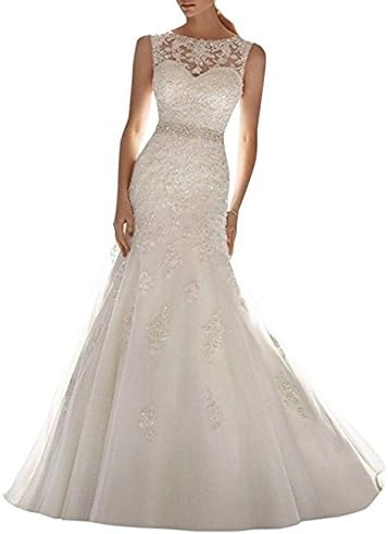 XUYUDITA Women's Applique Beaded Lace Mermaid Wedding Dress Bridal Gowns Ivory-UK12