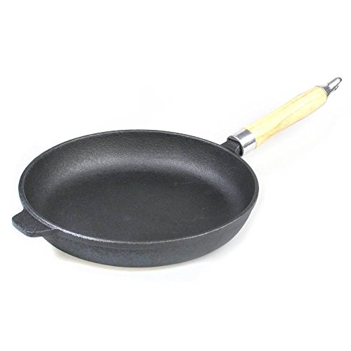 Big-BBQ Seasoned - Sartén de acero fundido con mango de madera