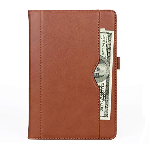 ISIN Premium PU Smart Folio Housse Étui Cover pour Samsung Galaxy Tab A 10.5 2018 / Tab A2 XL SM-T590 SM-T595 Tablette avec Sangle, Multiples View Anges et Document Poche(Marron)