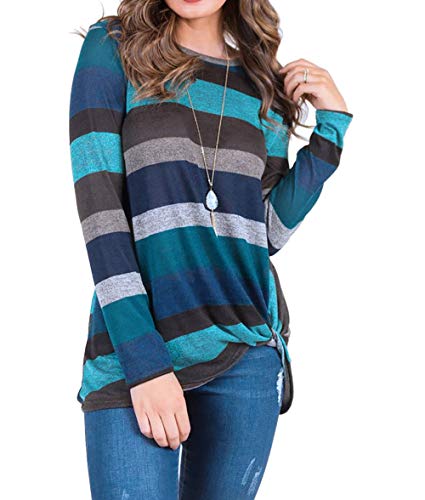 Preisvergleich Produktbild Lylafairy 2018 Winter Langarmshirt, Damen Lose Casual Pullover Gestreift Rundhals Tshirt Hemd Oberteile Tops (XXL, Grün)