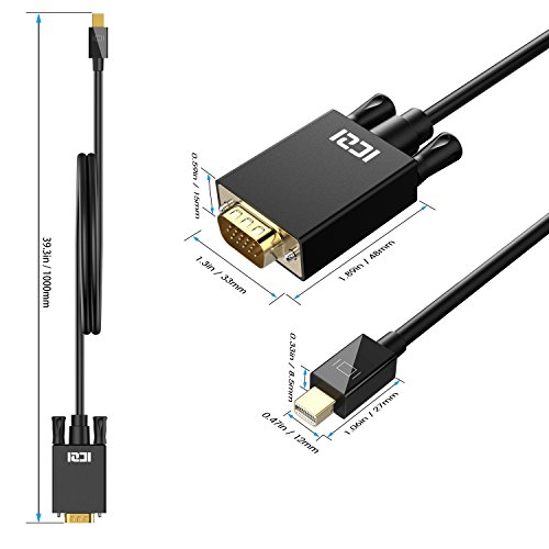 ICZI Mini DisplayPort auf VGA (Adapter) Kabel, Male to Male Vergoldet 1080p Mini DP (Thunderbolt) auf VGA Konverter für MacBooks, MacBook Air, Lenovo Thinkpad und Mehr, Schwarz (1m) - 4