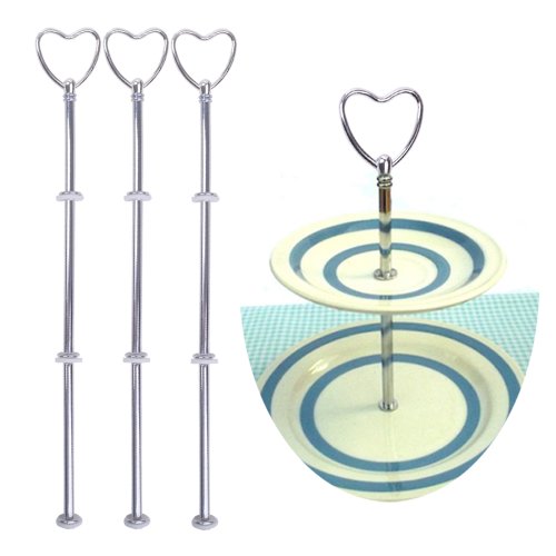 3 Set silbern Herz Metallstange Mittellochausstech bis 3 Etage fuer Hochzeitstorte Etagere Tortenstaender Tortenhalter Torten #60 - 5