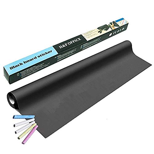 Vinilo Pizarra Adhesivo Reutilizable Lámina de Pizarra Negra/Blanco Pegatinas de Pizarra Impermeable para Escribir y Borrar (Incluye 5 tizas o Rotulador) 45 x 110cm/45 x 200cm (Negro, 45 x 200cm)