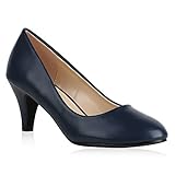 schuhe dunkelblau elegant  Klassische Damen Pumps Basic Leder-Optik Schuhe Stiletto Mid Heels 159543 Dunkelblau Camargo 38 Flandell