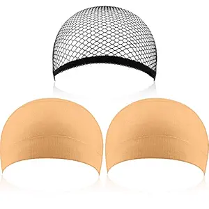 eBoot 3 Pack Wig Caps, Neutral Nude Beige and Black Mesh