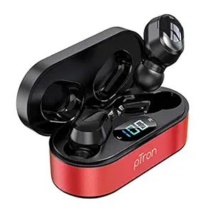 pTron Bassbuds Plus in Ear True Wireless Stereo Headphones with Mic, Deep bass, Made in India Bluetooth Earphones with Voice Assistance, IPX4 Sweat & Water Resistant Earbuds - (Red & Black)