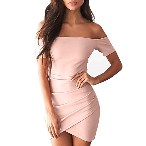 Preisvergleich Produktbild Heiß! Damen Kleider Yesmile Frauen Elegant Asymmetrisch Perspektive Ärmelloses Sexy Maxikleid Hoher Gabel Kleid Kragen Bodycon Kleid Enges Kleid Frauen Mode Abendkleid Partykleid (S, Rosa)