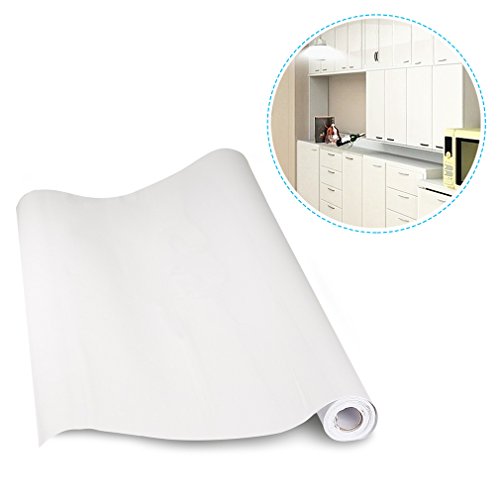 Auralum® 5×0.61 M PVC Küchenschrank-Aufkleber Selbstklebend Küchenfolie Klebefolie Schrankfolie Deko Tapeten Rollen für Küchenschränke Möbel ,Weiß - 6