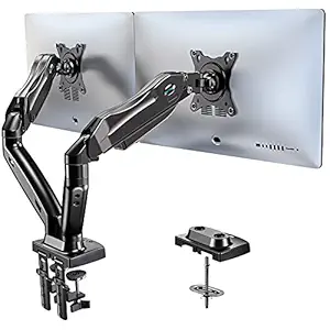 HUANUO Dual Monitor Stand - Adjustable Gas Spring Monitor Desk Mount VESA Bracket with C Clamp, Grommet Mounting Base for 13 to 27 Inch Computer Screens - Each Arm Holds 4.4 to 14.3lbs