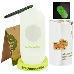 FiveSeasonStuff Dog Waste Bag Dispenser and Biodegradable Dog Poop Bags | Very Strong Leak-Proof Guaranteed Poop Bags for Dogs 15 White-unscented | Earth-Friendly and Compostable (1 Roll)