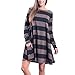 Produktbild Langarm Shirt Sunday Damen Gestreifte Bedruckte Beiläufig Swing Tunika Kleid Lose Taschen (Schwarz, XL)