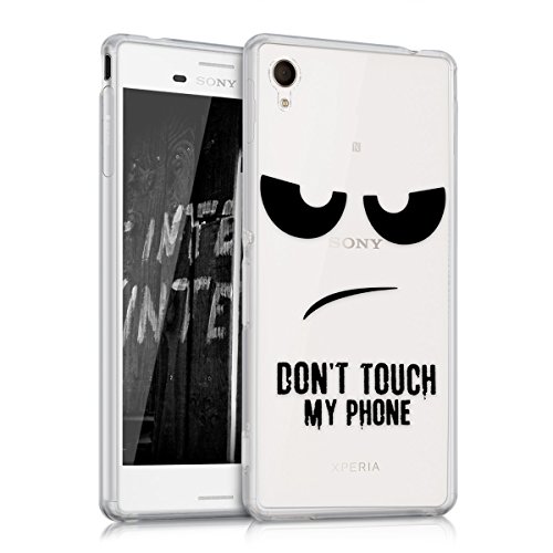 Book's Cover ofkwmobile Étui transparent en TPU silicone pour Sony Xperia M4 Aqua en noir transparent Design Dont touch my Phone