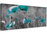 - Modern Black and White Canvas Prints of Teal Poppies - Wide Turquoise Floral Wall Art - 1139 - WallfillersÃ\'Â® by Wallfillers