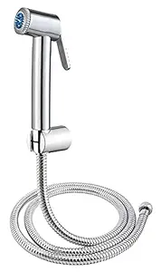 JACKWILLS Aqua Nozzle ABS Health Faucet with SS-304 Grade 1 Meter Flexible Metal Hose Pipe and Wall Hook Chrome Finish