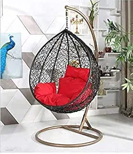 Optimet Swing Chair with Stand,Cushion (Blue Colour) & Hook-Outdoor/Indoor/Balcony/Garden/Patio (Standard, White &Blue) Rattan Wicker/ Outdoor Swing Chair/ Hanging Swing Chair