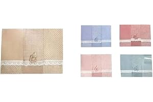 PREZIOSA HOME 3 Pezzi Strofinacci nidone Ricamato con Applicazione e Pizzo Colori Assortiti (Rosa)