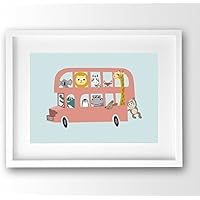 Tierposter A4 ungerahmt, Tierfreunde im Bus, Kinderposter