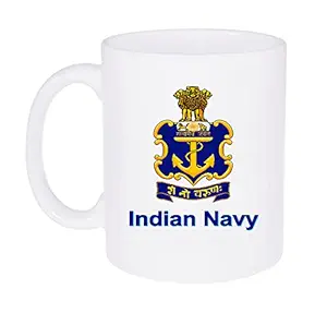 GIFT BOX Ceramic Indian Navy Printed Coffee Mag White 325 ml
