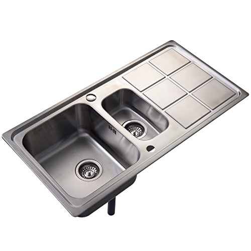 Edelstahl Spüle Küchenspüle Spültisch Spülbecken Einbauspüle mit Restebecken und Abtropffläche - 2