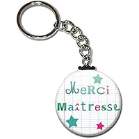 Merci MAÎTRESSE Porte clés chaînette 38mm ( Idée Cadeau Fin d'année Scolaire école Noël Remerciement )