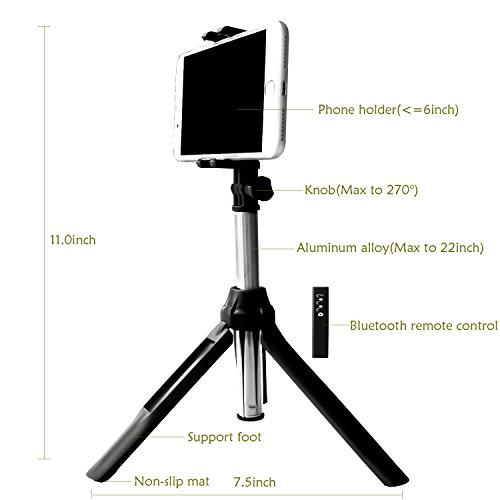 Selfie Stangen, PEYOU [3 in 1]Pocket Bluetooth Selfie Erweiterbar Stick mit Stativ und abnehmbarer Bluetooth Fernbedienung fÃ¼r Gopro Kamera, iPhone, Samsung Galaxy & Smartphone unter 6 zoll