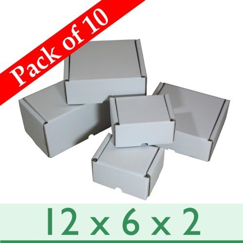 Pack of 10 White Compact Die-Cut Packaging Cardboard Boxes ~ 12" x 6" x 2"/ 305mm x 152mm x 50mm