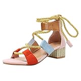  Sandalen Sommer Blockabsatz Damen Riemchensandalen Offene Pumps Elegante Mid Heels Schuhe Cross Strap Bunt Hochzeit Abiball 4 cm Heel Weiß Schwarz Rosa Beige Lila Gelb 35-43 EU Rosa 42