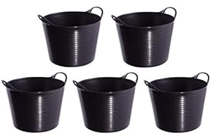 TRADEWISE 5 x Heavy Duty Flexi Tubs Plastic Work Trugs Large 42 Litre Builders Buckets Equine Tubs