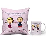 Indigifts Quote Printed Ceramic Coffee Mug 330 ml and Micro Satin, FibreCushion Cover 12x12 inch with Filler for Sister, and Brother (Pink)