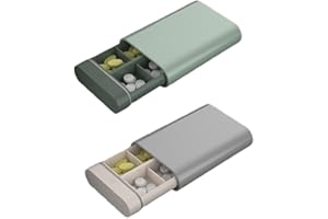 JchEnye 2 scatole portatili per compresse per l’organizzazione quotidiana di integratori alimentari, Verde + Grigio, materiale ABS ecologico, 6 cassetti sigillati, archiviazione compatta di farmaci