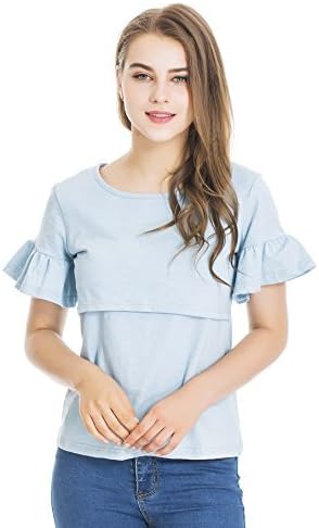 Caleen6 Women's Maternity Nursing Tank Top Short Sleeves Comfy Breastfeeding Blouse