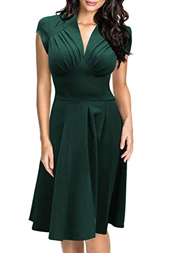 MisShow Robe Femme Courte Demoiselle d'honneur Vintage année 1940s 50s Robe de Soirée avec Ruches Mi Lognue Swing Elégante XL