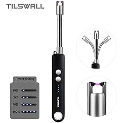 Tilswall Briquet Électrique Rechargeable USB,Briquet Arc Flexible 360°,Allume-Feu,Coupe-Vent,sans Flamme avec 1 Câble USB,Éclairage LED Blanc pour Barbecue,Cuisine,Camping,Cigarette,Cheminée Noir