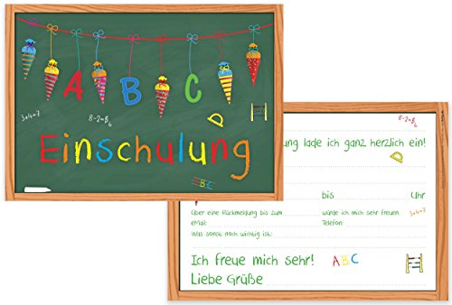 15 Einladungskarten Einschulung Schulanfang Schulbeginn 1. Schultag / Einladungen Zuckertüte Schultüte Schulkind ABC-Schütze Mädchen Jungen Kinder Schule Tafel Schuleinführung Schuleingang - 7
