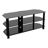  King Mesas de TV de Cristal, de Cristal Negro Gabinete Mueble Plataforme de TV, Cable Gestión, LCD, LED, HD, curvado, 4K, 32\" 35\" 37\" 39\" 40\" 42\" 45\" 47\" 50\" 52\" 55\", peso máximo 45kg