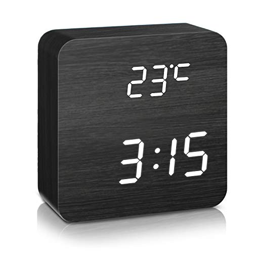 DIGOO LED Digital Wecker mit 5 Gruppen Alarm Einstellung, Temperatur Zeit und Datum Display, 5 Einstellbare Helligkeit, Sprachsteuerung, 2 Modi Display