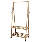 Songmics Height 152 cm Bamboo Garment Rack Coat Clothes Hanging Rail 2 Trays 4 Hooks for Shoe and Hat Rack 69.5 x 152 x 43 cm RCR52N (Kitchen &amp; Home)