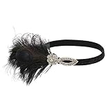 Damen 1920s Feder Stirnband Great Gatsby Blatt Blinkende Kristalle Haarband, LEEDY Stil Flapper Art Deco Inspiriert Party im Retro Style Haarband Stirnbänder Kostüm Accessoires