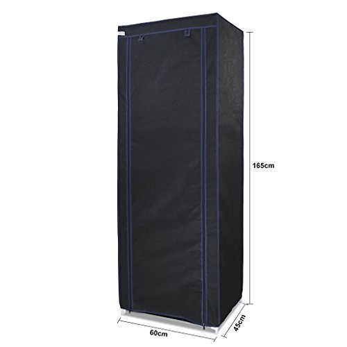Finether Stoffschrank Garderobe Stoffschrank Faltschrank Kleiderschrank Campingschrank 165 x 60 x 45cm schwarz - 6
