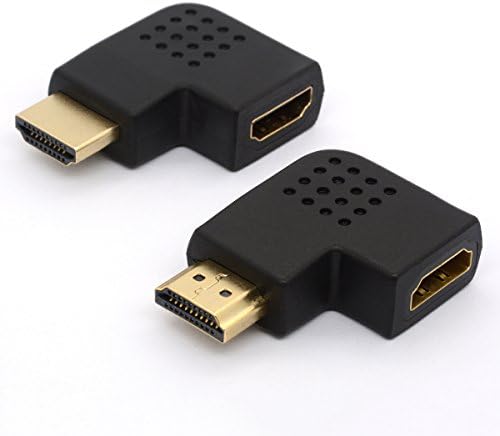 Right Angled HDMI Adapters 90/270 Degree Gold Plated Connectors Male to Female Sockets Support Resolutions 4K UHD 3D for HDTV TFT LCD Monitors (Pack of 2) (90° Side Angle)