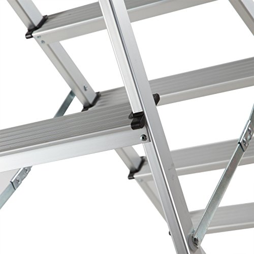 Trittleiter aus Aluminium – Klapptritt Steh- und Haushaltsleiter beidseitig begehbar 150 kg Traglast TÜV / GS geprüft (2 x 6 Stufen) - 3