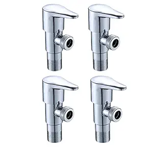 PickHawk Angle Valve/Angle Cock/Stop Cock With Brass Disc Fittings for Bathroom for Geyser and Wash Basin Connection - Set of 4 With Mirror Polished Wall Flange