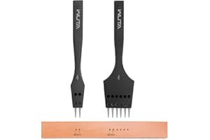 WUTA 2. Generation Leder Zinken Stanze Set mit Austauschbarem Meißelkopf & Runden Hohlkopf- DIY Lederverarbeitung Set(4mm-2+6)