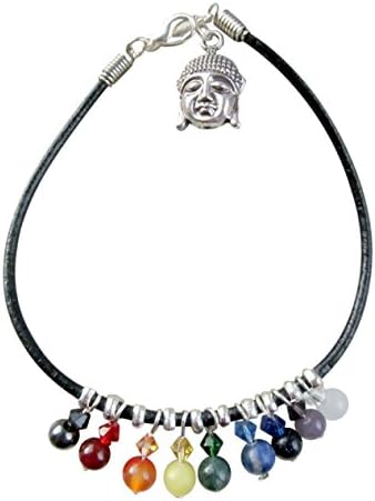 ~ 9 CHAKRA ~ LEATHER GEMSTONES AND CRYSTALS ANKLE CHAIN ANKLET ANKLE BRACELET 9" , 9.5" , 10" , 10.5" , 11" , 11.5" , 12"