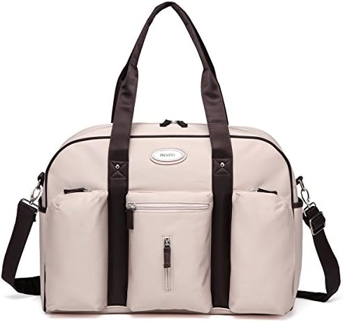PREMYO Beige Changing Bag with Stroller Clips and Changing Mat. Elegant Beige Nappy Bag with Thermo Insulated Pocket. Modern Diaper Bag with wide opening zipped top closure and many pockets